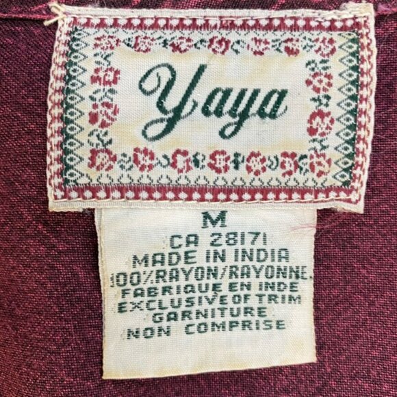 Vintage Yaya Burgundy Boho Scoop Neck Button Front Embroidered Top M - Picture 3 of 16